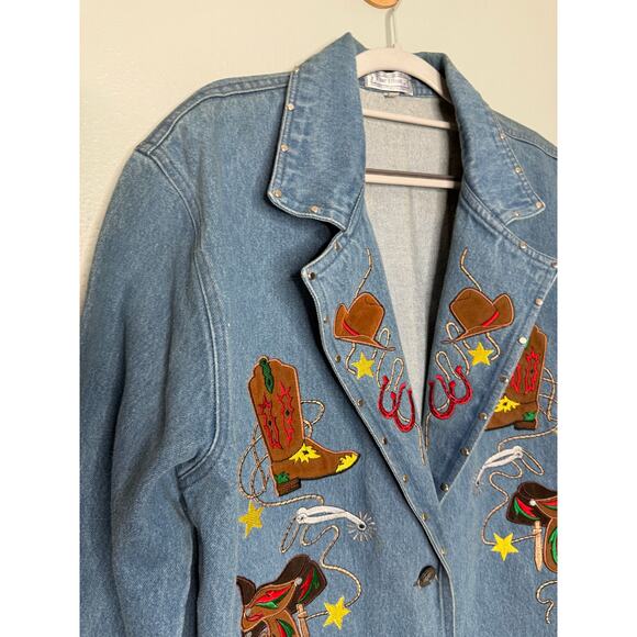 Vintage 90s The Blue Denim Rodeo Cowgirl Western Jean Blazer Jacket - Picture 6 of 9